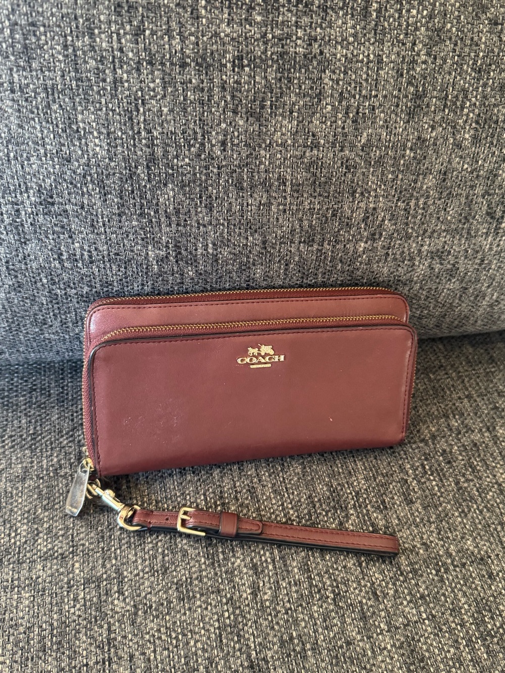 Coach Maroon Leather Wristlet with Gold Hardware